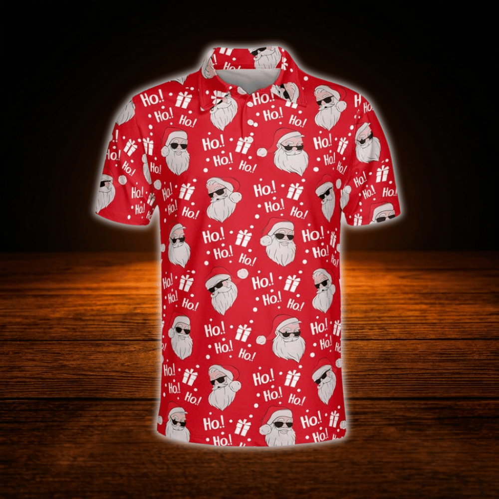 Red Santa Christmas Men's Golf Polo Shirts, Christmas Golf Shirts