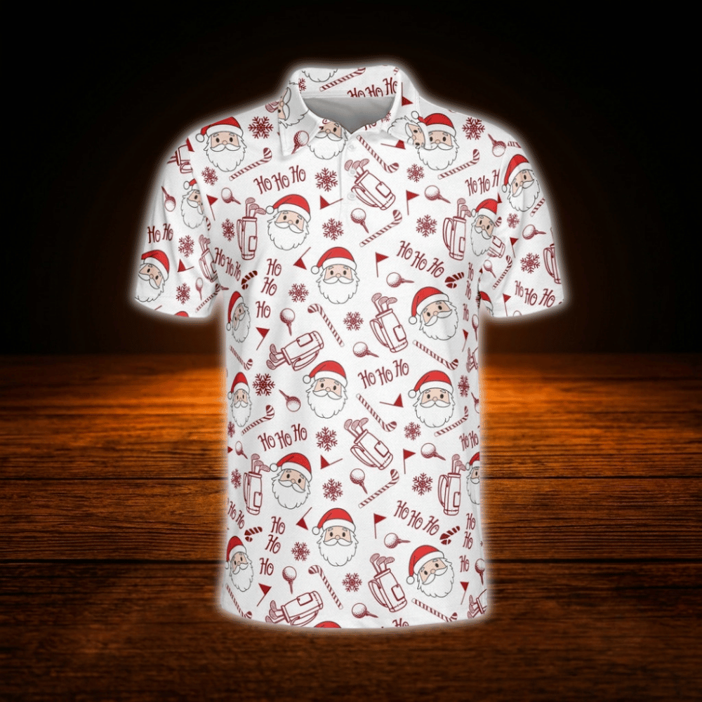 Santa Christmas Red And White Golf Polo Shirts For Men, Christmas Golf Shirts