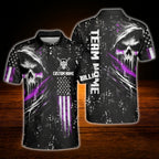 Custom Skeleton Men's Black Red Billiard Polo Shirt, Custom Skull Billiard Shirt Team