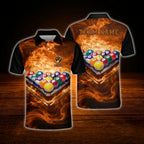 Custom Flame Blue Billiard Polo Shirt Men, Custom Team Flame Billiard Shirt