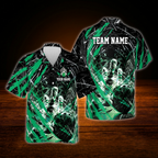 Custom Team Grunge Red Black Bowling Hawaiian Shirt For Men, Custom Bowling Team Shirt
