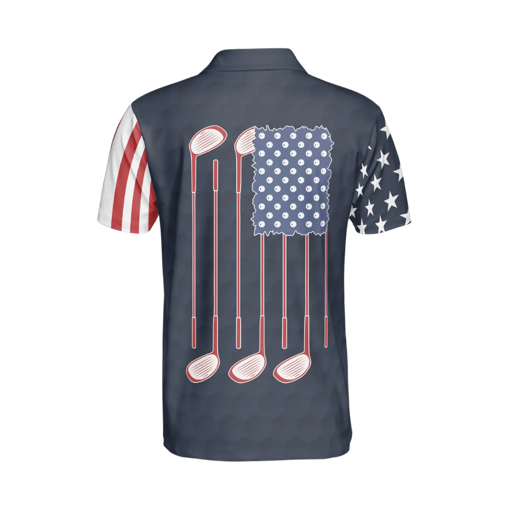 Custom American Flag Navy Golf Polo Shirt For Men, Custom Patriotic Golf Shirts GE0079
