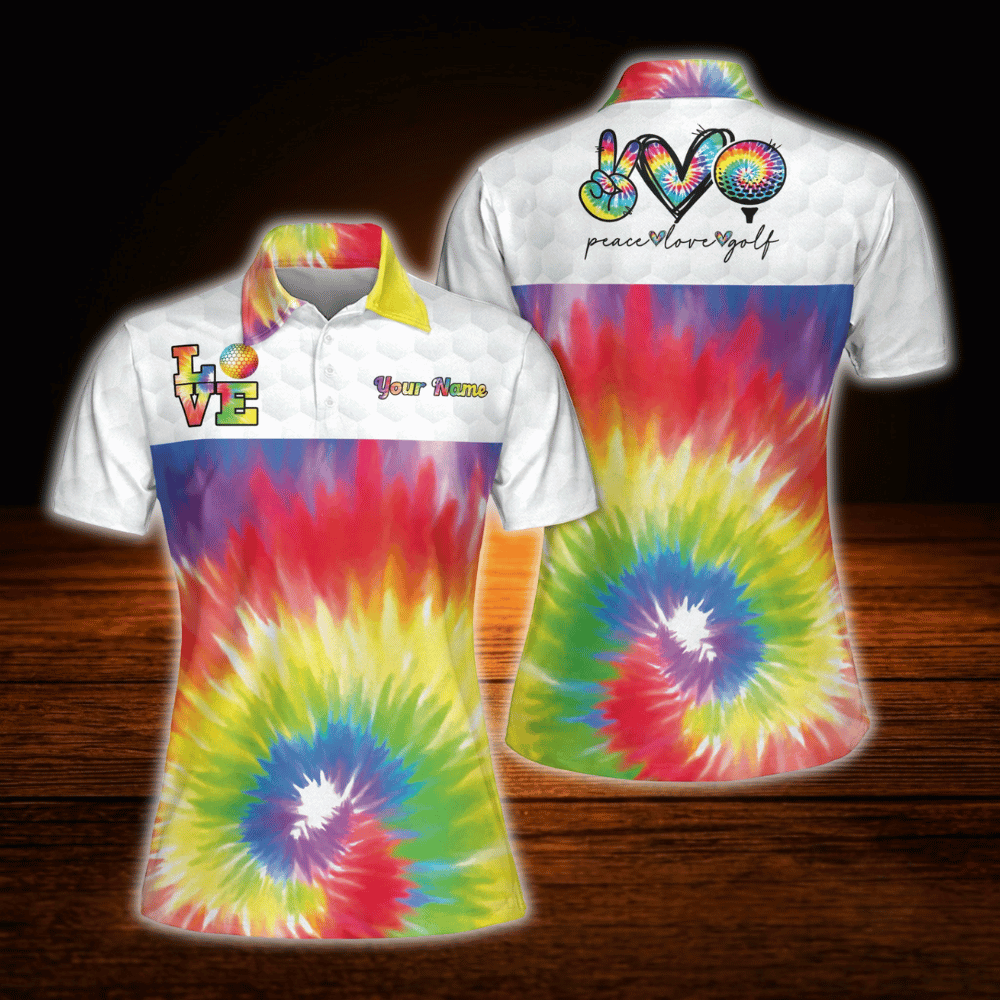 Custom Colorful Tie Dye Golf Polo Shirts For Women, Custom Tie Dye Golf Shirts For Ladies