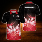 Custom Team Black And Blue Men's Bowling Polo Shirts, Custom Bowling Team Shirts