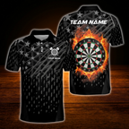 Custom Fire Dartboard Men's Black Dart Polo Shirt, Custom Flame Darts Team Shirts