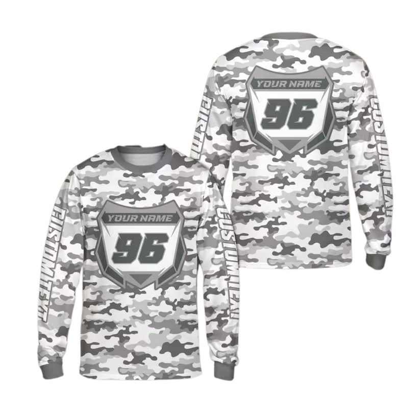 Custom Camo Dirt Bike Motocross Long Sleeve Jersey For Men, Custom Camo Dirt Bike Shirts ME0016