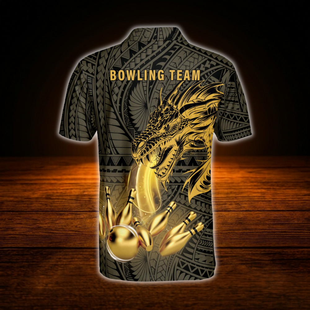Custom Golden Dragon Bowling Mens Polo Shirt, Custom Dragon Bowling Shirt For Team