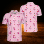 Flamingo Christmas Pink Golf Polo Shirts For Men, Flamingo Golf Shirts