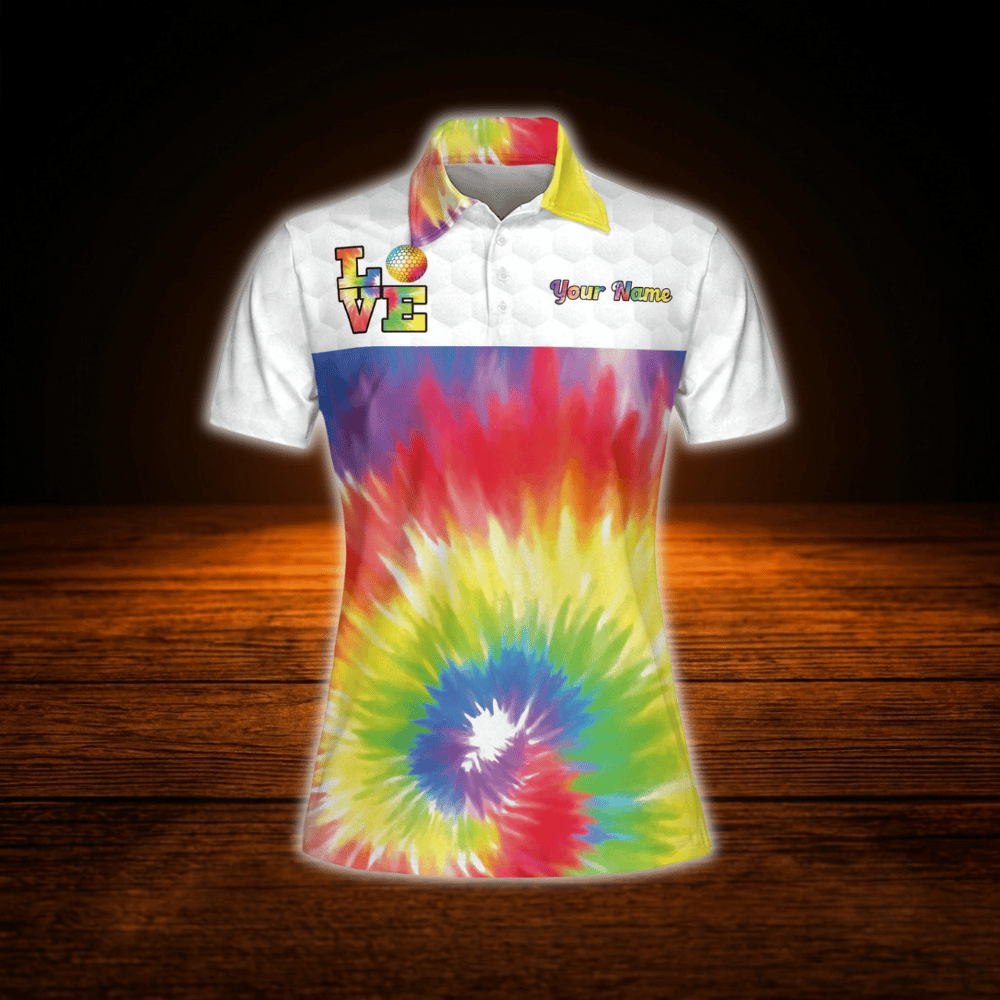 Custom Colorful Tie Dye Golf Polo Shirts For Women, Custom Tie Dye Golf Shirts For Ladies