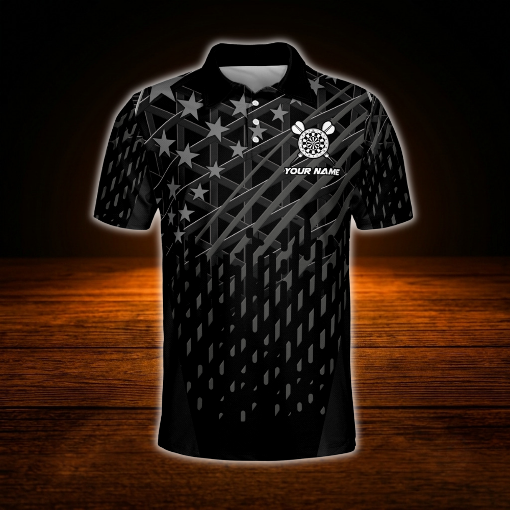Custom Fire Dartboard Men's Black Dart Polo Shirt, Custom Flame Darts Team Shirts