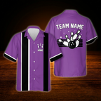 Custom Vintage Purple Black Bowling Men Hawaiian Shirt, Custom Vintage Team Bowling Shirt