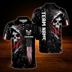 Custom Skeleton Black And Red Dart Mens Polo Shirt, Personalized Skull Darts Team Shirts
