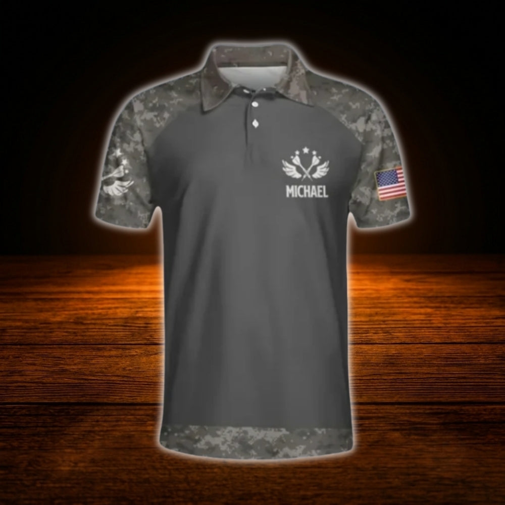 Custom USA Flag Camo Dart Polo Shirt Grey, Men's Custom Camo Darts Team Shirt