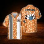 Custom Blue White Bowling Hawaiian Shirt, Custom Retro Bowling Shirt For Team