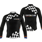 Custom Team Mens Black And White Cycling Long Sleeve Jersey, Custom Club Cycling Jerseys CZ0048