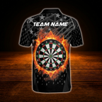 Custom Fire Dartboard Men's Black Dart Polo Shirt, Custom Flame Darts Team Shirts