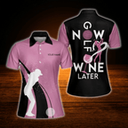 Golf Now Wine Later Custom Black And Pink Women Polo Golf Shirts, Custom Wine Golf Shirt For Women