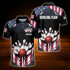 Custom American Flag Bowling Polo Shirt For Men, Custom Patriotic Bowling Team Shirt
