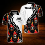 Custom Fire 8 Ball Men's Billiard Polo Shirt, Custom Flame Billiard Shirt Team