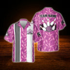 Custom Blue White Bowling Hawaiian Shirt, Custom Retro Bowling Shirt For Team