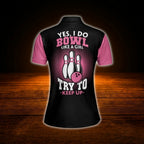 I Know I Do Bowl Like A Girl Try To Keep Up Custom Womens Black Pink Bowling Polo Shirt, Custom Funny Bowling Shirt For Women