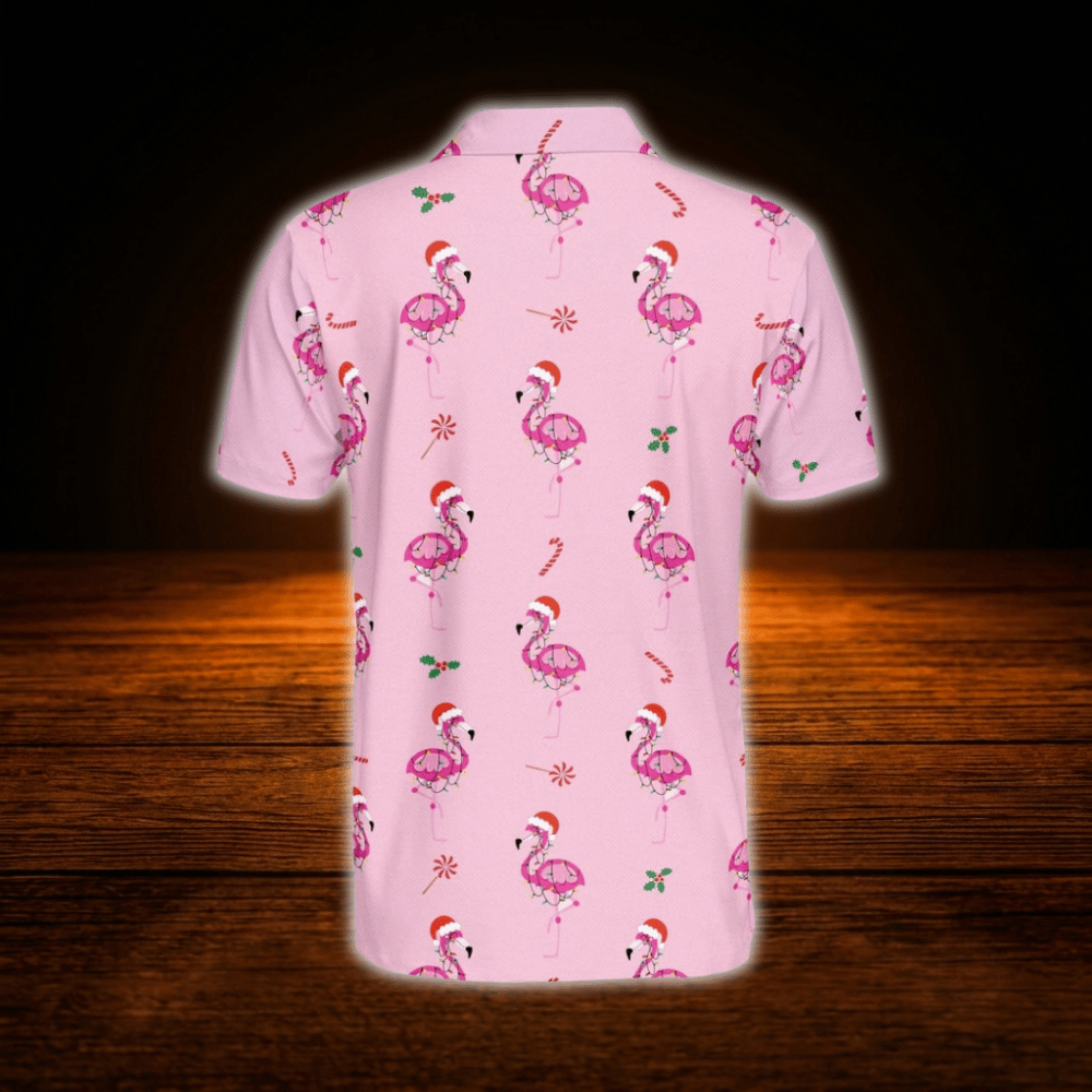 Flamingo Christmas Pink Golf Polo Shirts For Men, Flamingo Golf Shirts