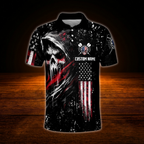 Custom Skeleton Black And Red Dart Mens Polo Shirt, Personalized Skull Darts Team Shirts