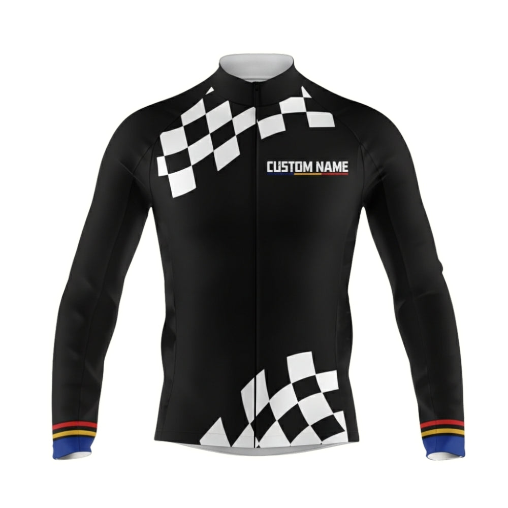 Custom Team Mens Black And White Cycling Long Sleeve Jersey, Custom Club Cycling Jerseys CZ0048