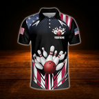Custom American Flag Bowling Polo Shirt For Men, Custom Patriotic Bowling Team Shirt