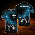 Custom Thunder Black And Red Men's Bowling Jersey Shirts, Custom Thunder Bowling Team Shirts