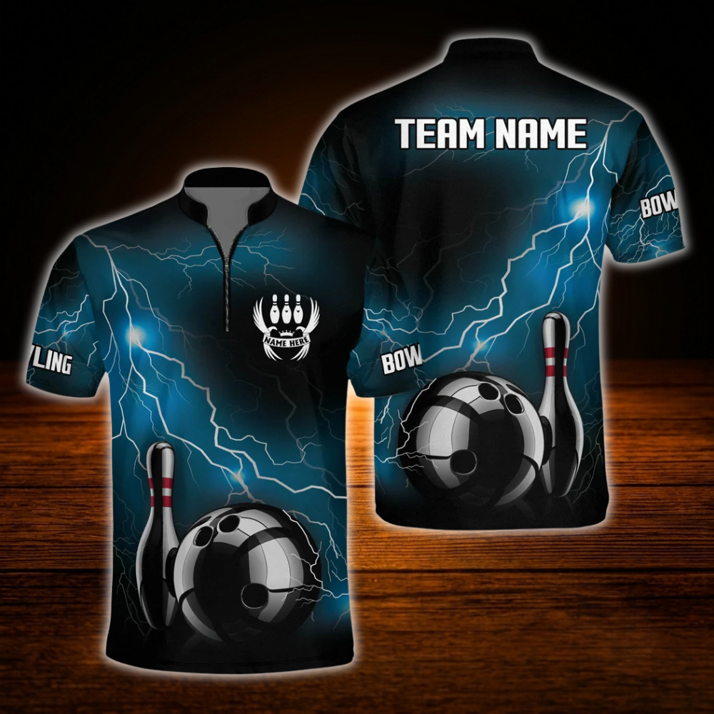 Custom Thunder Black And Red Men's Bowling Jersey Shirts, Custom Thunder Bowling Team Shirts