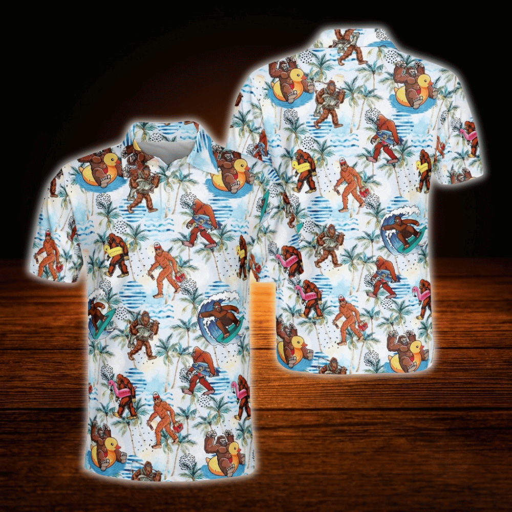 Funny Bigfoot Hawaii Golf Polo Shirts Mens, Bigfoot Golf Shirts