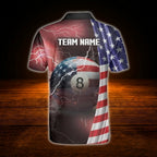 Custom USA Flag 8 Ball Thunder Billiard Polo Shirt, Men's Custom Patriotic Pool Team Shirt