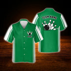 Custom Green White Retro Bowling Hawaiian Shirt, Custom Retro Team Bowling Shirt