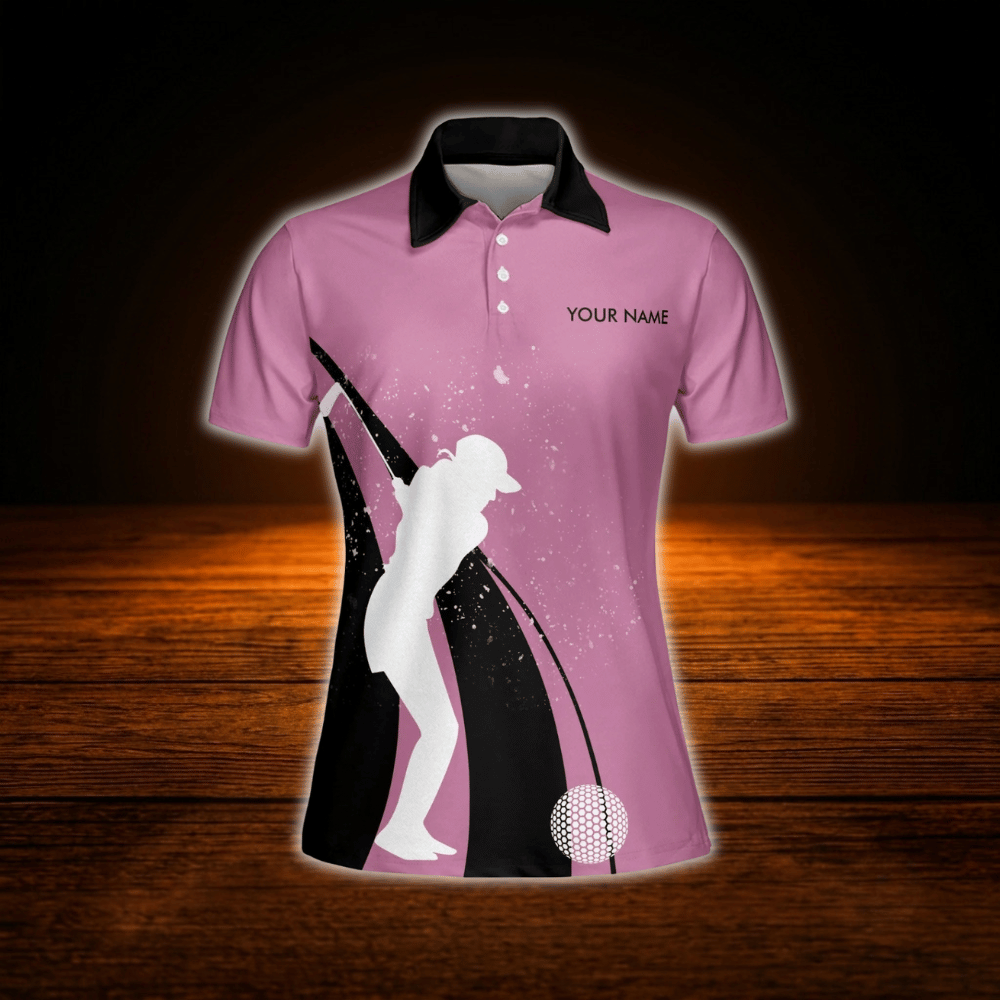 Golf Now Wine Later Custom Black And Pink Women Polo Golf Shirts, Custom Wine Golf Shirt For Women
