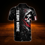 Custom Skeleton Black And Red Dart Mens Polo Shirt, Personalized Skull Darts Team Shirts