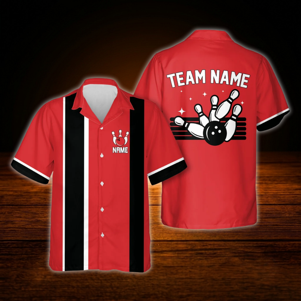 Custom Vintage Purple Black Bowling Men Hawaiian Shirt, Custom Vintage Team Bowling Shirt