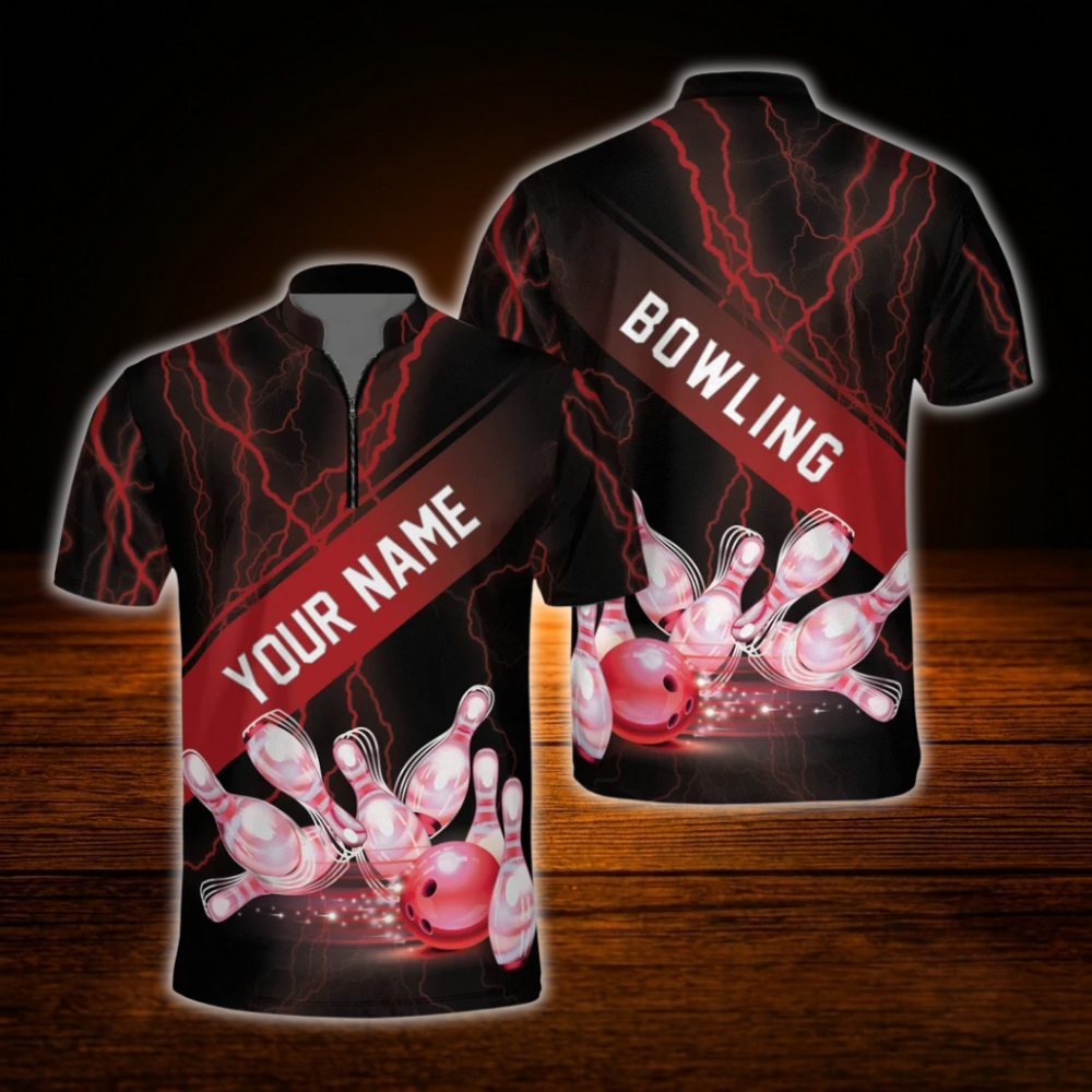 Custom Thunder Pink Black Bowling Jersey Men, Custom Thunder Bowling Team Shirt