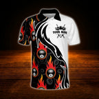 Custom Fire 8 Ball Men's Billiard Polo Shirt, Custom Flame Billiard Shirt Team