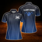 Custom Womens Team Navy Black Bowling Polo Shirt, Custom Bowling Team Shirt Ladies