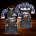 Custom 8 Ball USA Flag Smoke Billiard Polo Shirt Men, Custom Patriotic Billiard Team Shirt