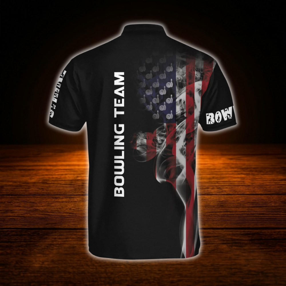 Custom American Flag Smoke Bowling Men Jersey, Custom Patriotic Bowling Team Shirt