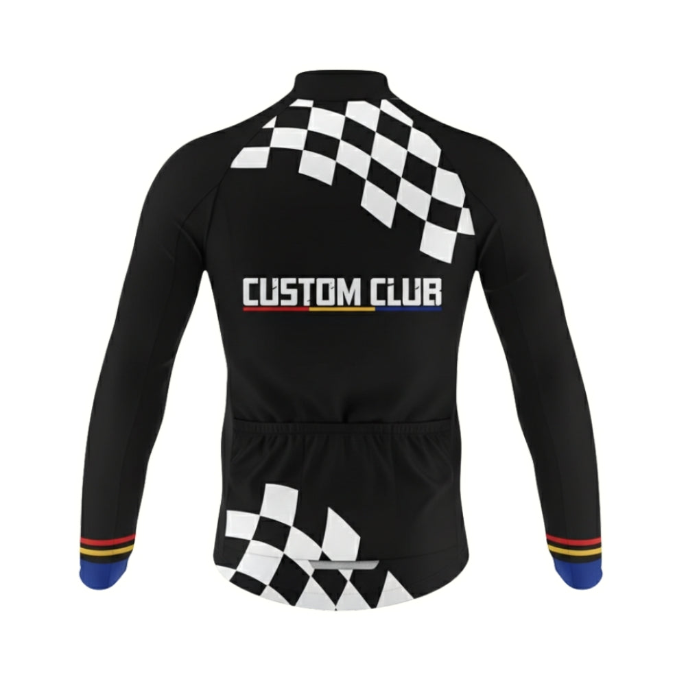 Custom Team Mens Black And White Cycling Long Sleeve Jersey, Custom Club Cycling Jerseys CZ0048