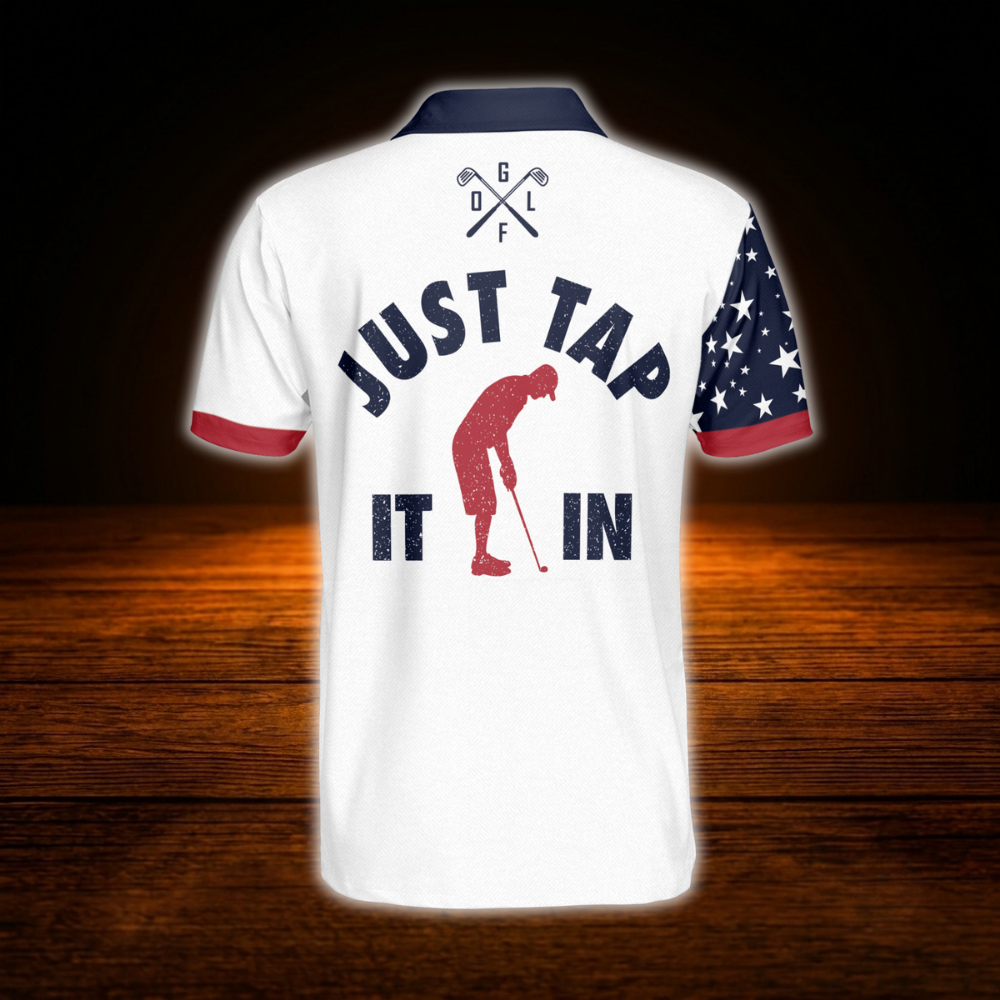 Just Tap It In Custom Red White and Blue Golf Mens Polo Shirt, Custom Funny Golf Shirt