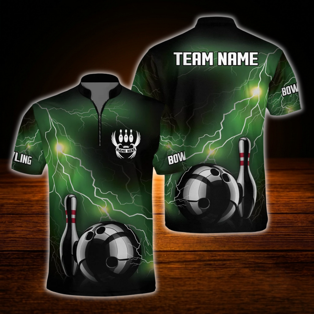 Custom Thunder Black And Red Men's Bowling Jersey Shirts, Custom Thunder Bowling Team Shirts