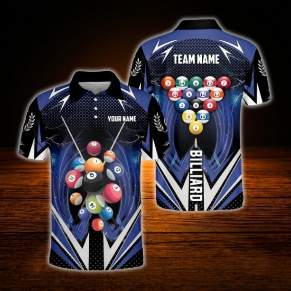 Custom Team Billiard Polo Shirt Blue And Black, Custom Billiard Shirt
