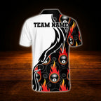 Custom Fire 8 Ball Men's Billiard Polo Shirt, Custom Flame Billiard Shirt Team