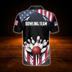 Custom American Flag Bowling Polo Shirt For Men, Custom Patriotic Bowling Team Shirt