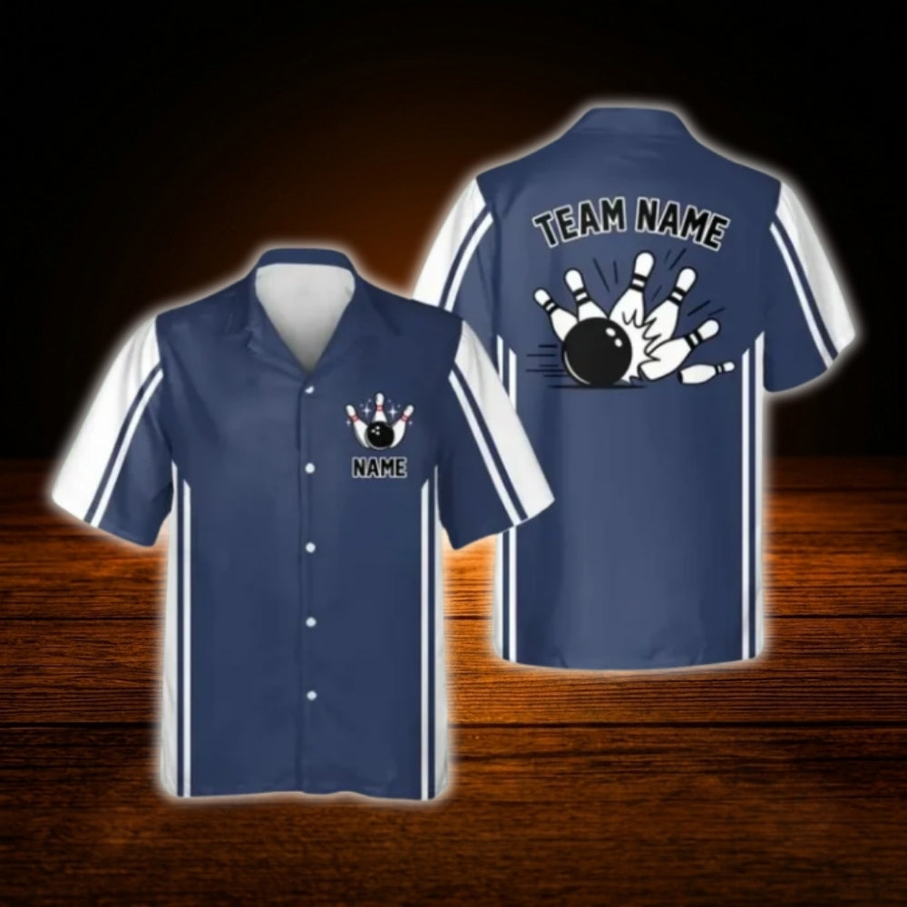 Custom Green White Retro Bowling Hawaiian Shirt, Custom Retro Team Bowling Shirt