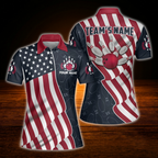 Women's Custom American Flag Bowling Polo Shirt, Custom Patriotic Bowling Team Shirt For Ladies